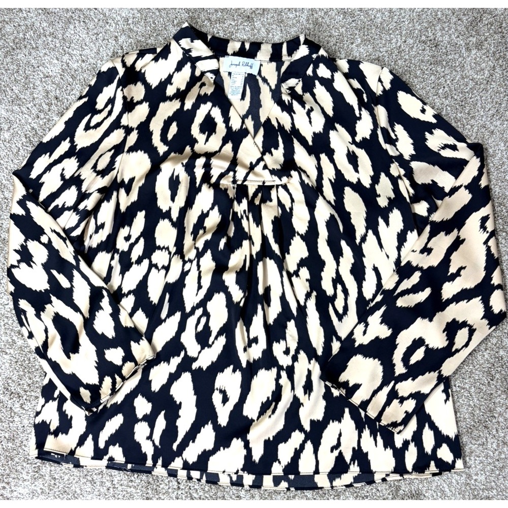 Joseph Ribkoff Animal Print Satin Flared Long Sleeve Top Career Size 14